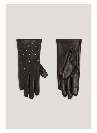 Gants cuir noir strassés