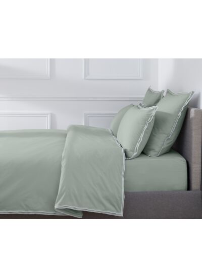 HOUSSE DE COUETTE | Pure White Percale Lavée - Light Green - Finition White