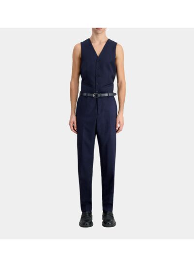 Pantalon De Costume Bleu Marine En Laine À Micro Motifs Homme