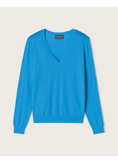 Pull col V ultrafin - Femme - BLEU CIRQUE