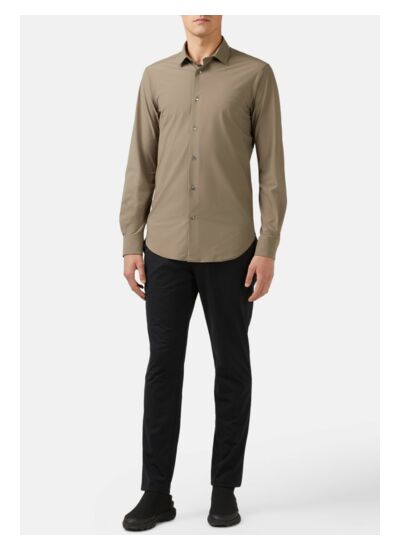 Chemise Taupe En Nylon Extensible Slim Fit