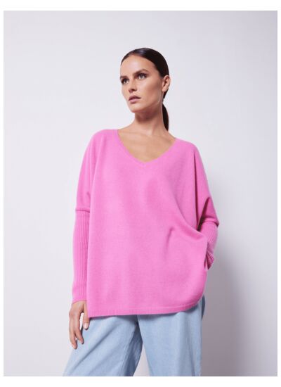 Pull poncho cachemire col V Faustine ROSE INDIEN