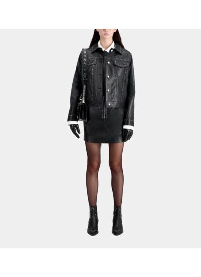 Blouson En Cuir Avec Details Studs Femme