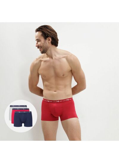 Lot De 3 Boxers Homme Bleu Denim Rouge Topaze Acier Coton Stretch Boxer