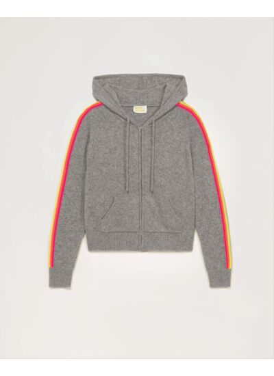 Pull Hoodie Bandes Manches Multicolore Léger