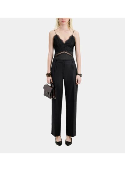 Pantalon À Pinces Noir En Flanelle Femme