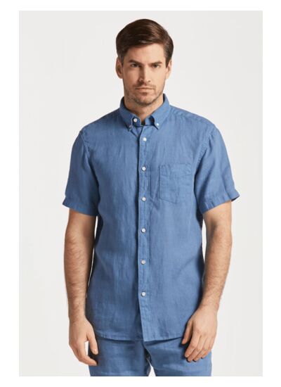 Chemise regular fit en lin teint en pièce à manches courtes