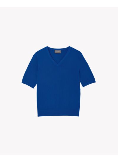 Pull V manches courtes intemporel - Femme - COBALT