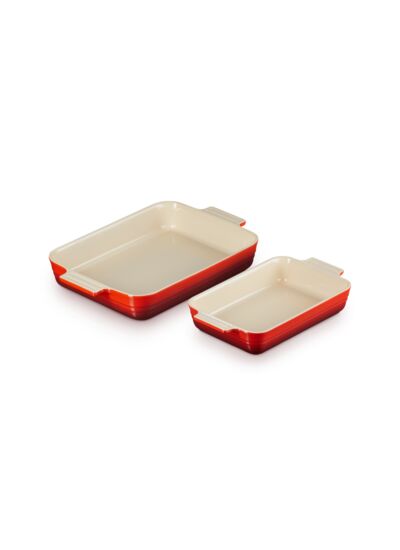 Set de 2 plats rectangulaires classique en céramique cerise