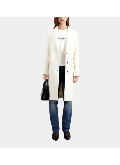 Manteau Classic 3 Boutons Sous Col Cuir Femme