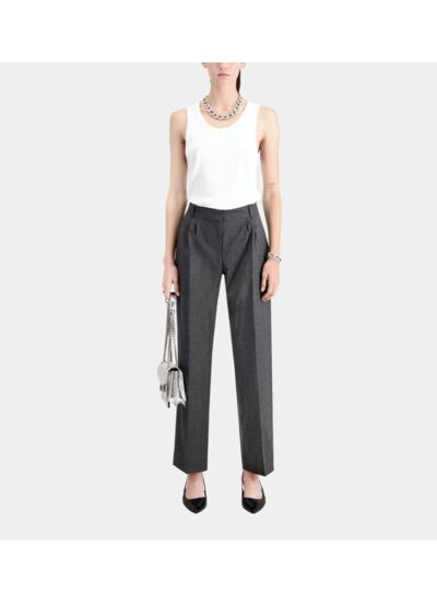 Pantalon À Pinces Gris En Flanelle Femme