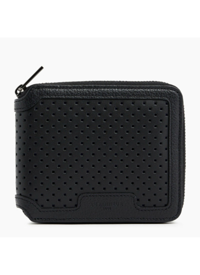 Porte monnaie zip en L Emile en cuir grainé perforé