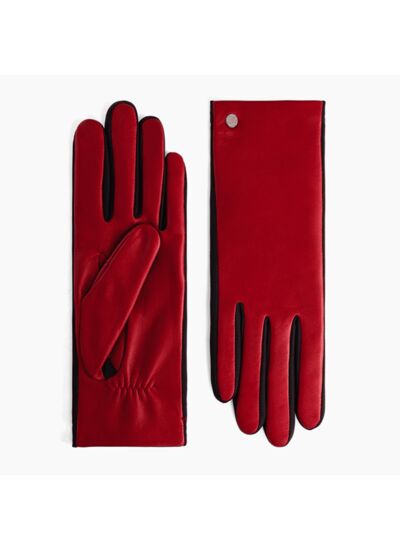 Gants femme bi-matières en cuir d'agneau