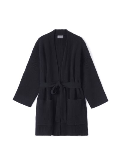 Veste col châle oversize côtes perlées à poches - Femme - NOIR