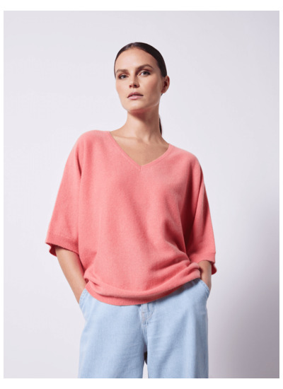 Pull cachemire col V manches ¾ Isana WATERMELON