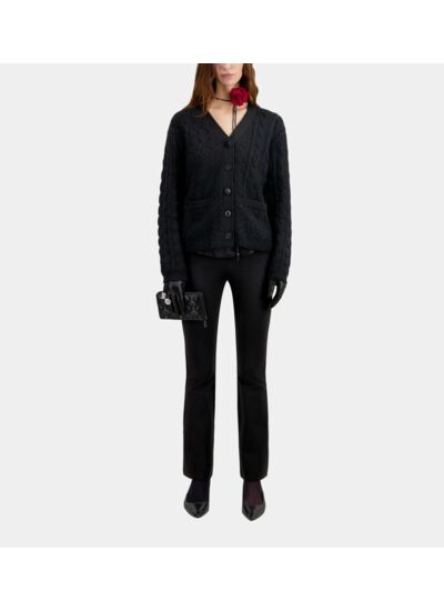 Cardigan Noir En Laine Torsadée Femme