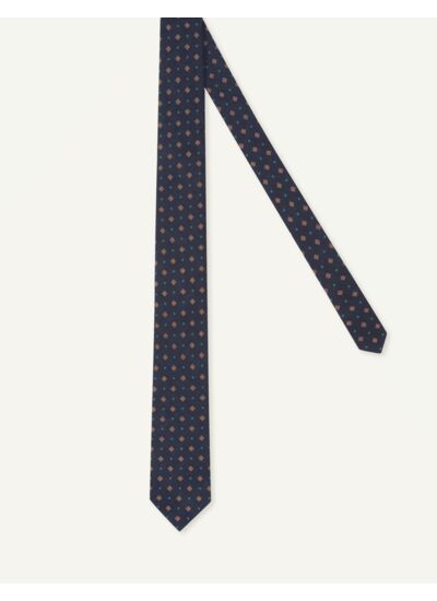 Cravate fine en twill à motifs géométriques bleu, vert et marron