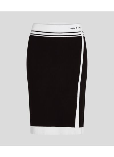 CTRST PENCIL SKIRT W/SLIT KNIT