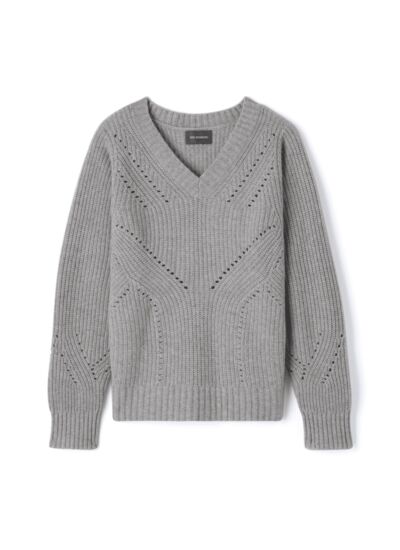 Pull V ample jeux de côtes et pointelle - Femme - GRIS ARGENTE