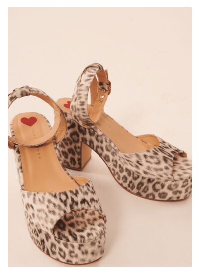 Sandales Karelle-écrues imprimées léopard