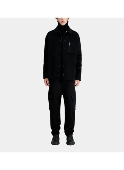 Blouson Type Surchemise Noir En Laine Mélangée Homme