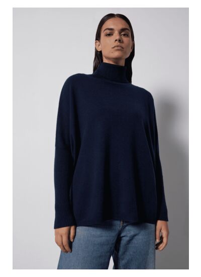 Pull poncho col roulé cachemire Margareth BLEU NUIT