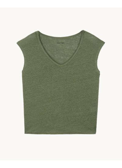 T-Shirt Karol T-Shirt Col V Sans Manches Lin Kujten