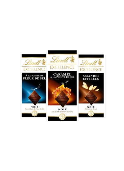 X3 PANACHE TABLETTES EXCELLENCE NOIR FLEUR DE SEL + CARAMEL FLEUR DE SEL + AMANDES EFFILEES 100g