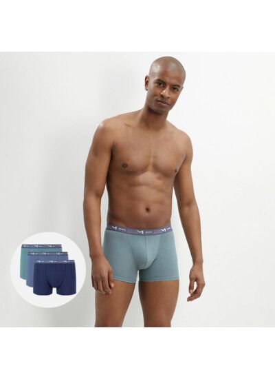 Lot De 3 Boxers Bleu Denim Bleu Orage Vert Palme Coton Stretch Boxer