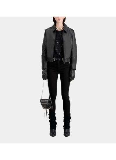 Blouson Biker En Cuir Noir