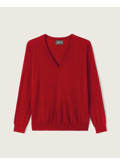 Pull V ample ultrafin - Femme - ROUGE COLLEGE