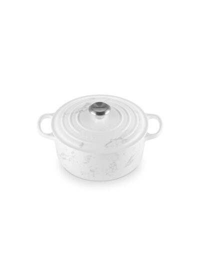 Cocotte ronde 24cm en fonte émaillée Marbre blanc