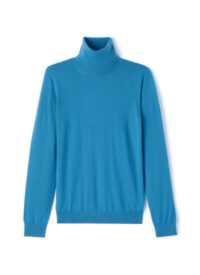 Pull col roulé ultrafin - Femme - BLEU CALDERO