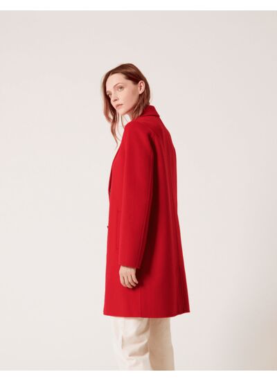 Manteau Matila-Manteau droit en lainage double-face rouge