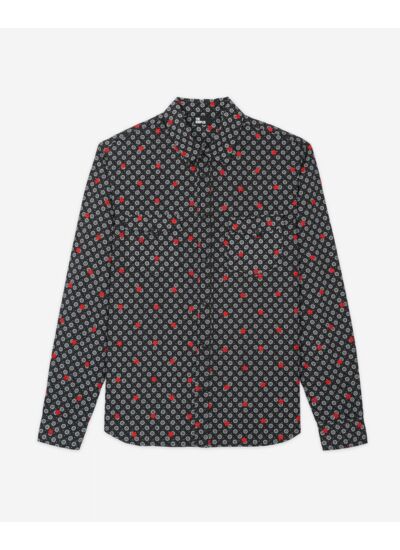 Chemise Cow Boy Imprime Polka Dots Daisy Noir Et Broderie Rouge