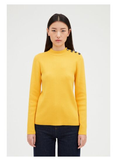 Pull maille jaune col montant