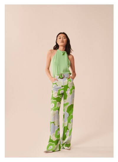 Pantalon Poe-vert imprimé à fleurs