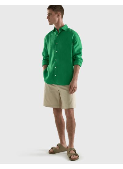 Chemise Aristote en lin vert intense