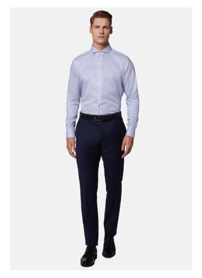 Chemise Bleu Roi À Rayures En Sergé De Coton Coupe Droite