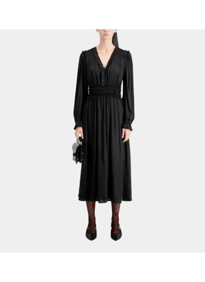 Robe Longue Noire Avec Fronces Femme