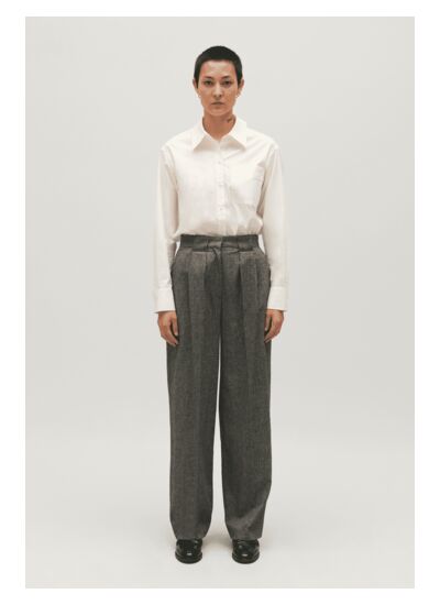 Pantalon tailleur large gris chiné