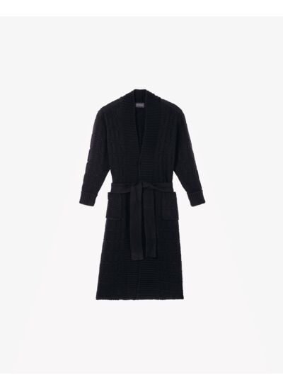 Manteau col châle torsades fantaisies - Femme - NOIR