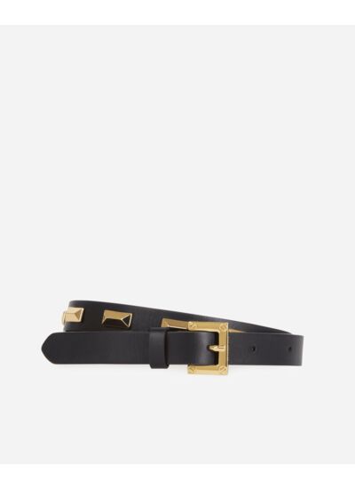 Ceinture En Cuir Noir Avec Empiècements Métalliques