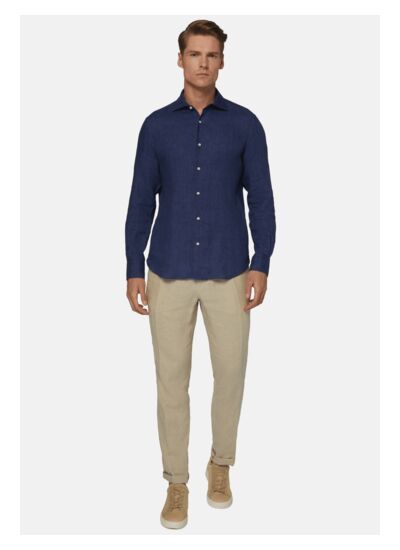 Chemise Bleu Marine En Lin Coupe Droite