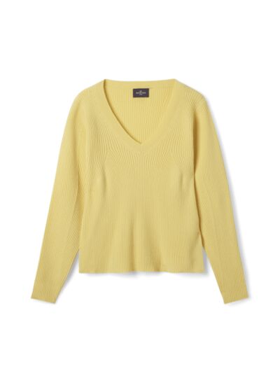 Pull V à côtes - Femme - JAUNE BUVARD