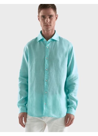 Chemise Aristote en lin turquoise