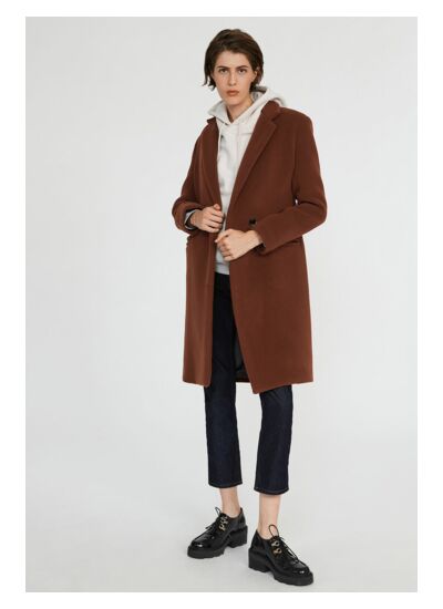 Manteau marron mi-long laine mélangée