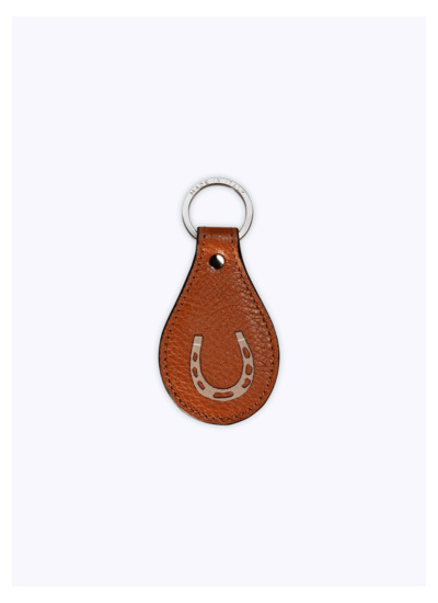 Porte-clés en cuir marron avec motif fer à cheval