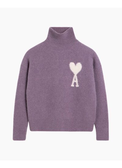 Ami Paris Pull Col Cheminée Ami de Coeur Lilas