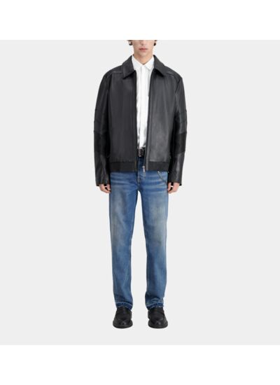 Blouson Biker En Cuir Noir Homme